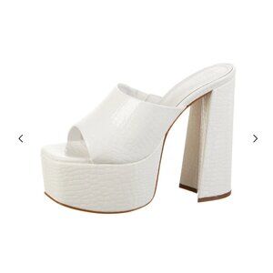Schutz White Croc Platform Sandals